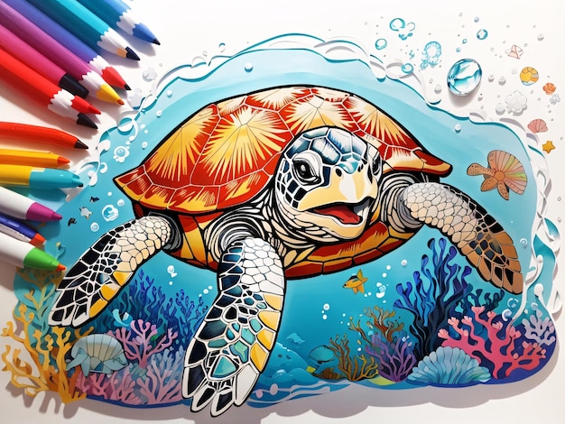 Ilustración colorida de los niños de la tortuga marina