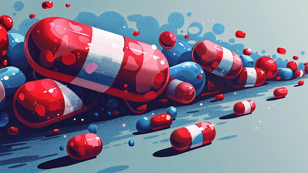 Ilustración colorida de pastillas para conceptos de atención médica y medicina