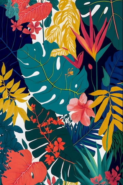 Ilustración colorida del patrón floral de la selva