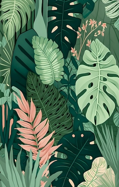 Ilustración colorida del patrón floral de la selva