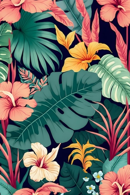 Foto ilustración colorida del patrón floral de la selva