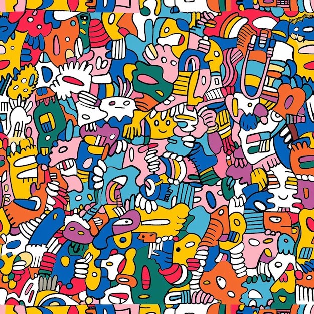 una ilustración colorida de un personaje de dibujos animados colorido con letras coloridas