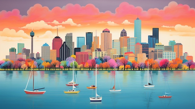 Ilustración colorida del puerto de Houston