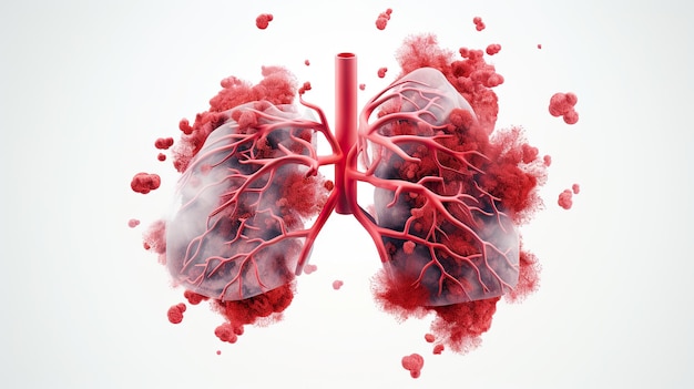 Ilustración colorida de los pulmones humanos y las bacterias infectan el órgano Concepto de salud