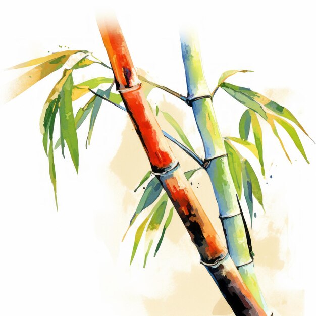 Foto ilustración colorida de la rama de bambú en acuarela por yanjun cheng