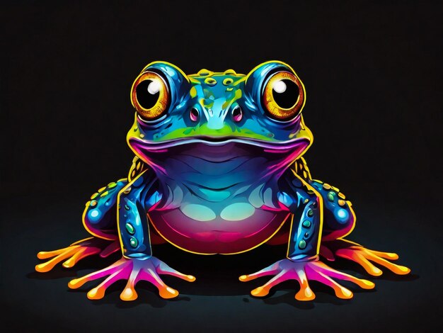 una ilustración colorida de una rana con una cadena amarilla alrededor de su cuello