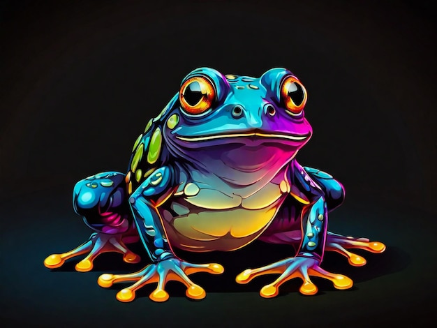 una ilustración colorida de una rana con un fondo colorido