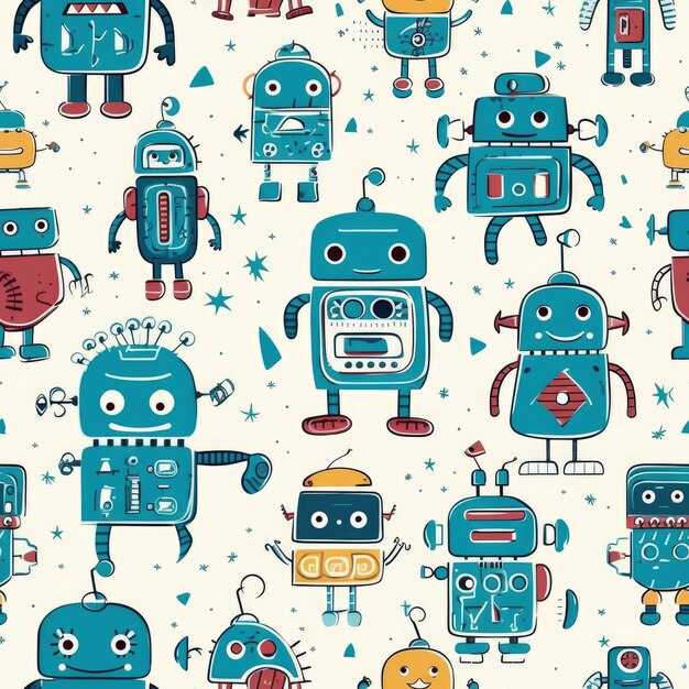 una ilustración colorida de robots.