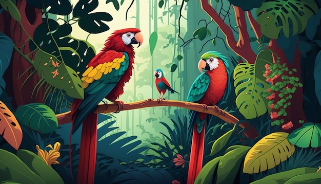 Ilustración colorida de una selva tropical IA generativa