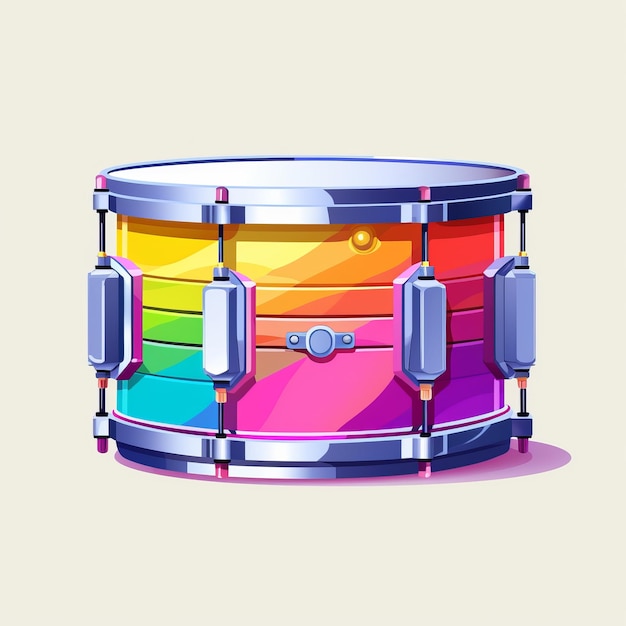 Ilustración colorida del tambor de dibujos animados con combinaciones de colores irisantes y dinámicas