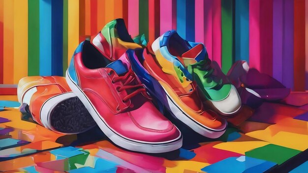 Una ilustración colorida de zapatos y un fondo colorido