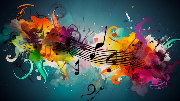 Foto ilustración coloridas notas musicales ai generativa