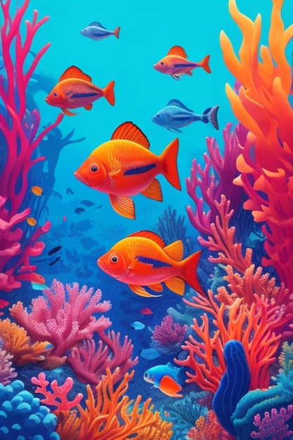 Ilustración de colorido acuario de peces