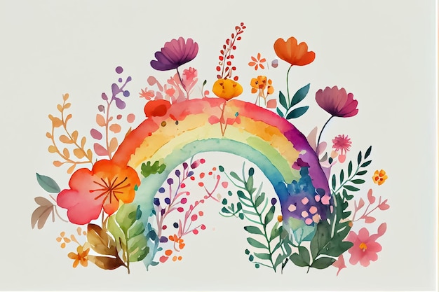 Ilustración de colorido arco iris vibrante en estilo acuarela dibujar AI