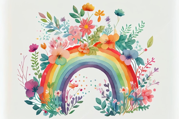 Ilustración de colorido arco iris vibrante en estilo acuarela dibujar AI