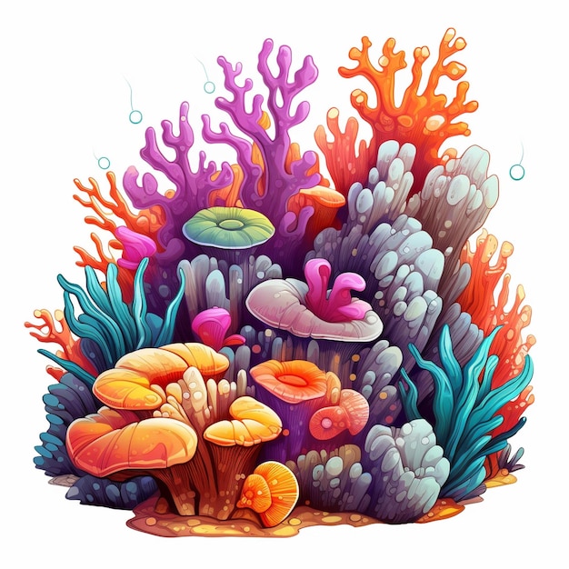 Ilustración de un colorido arrecife de coral con vida marina