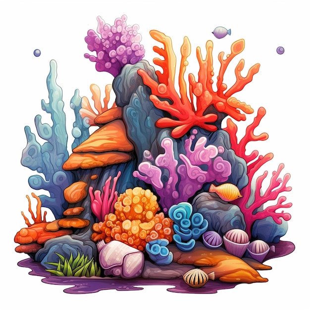 Ilustración de un colorido arrecife de coral con vida marina