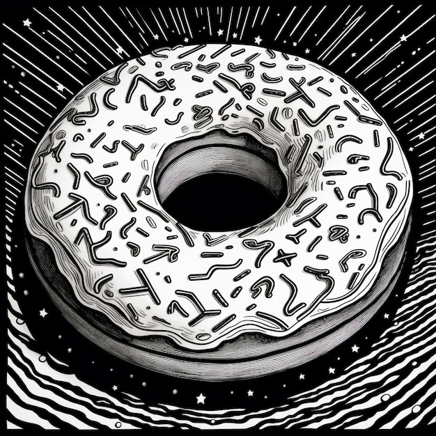 Ilustración de cómic de donut dulce sobre fondo abstracto