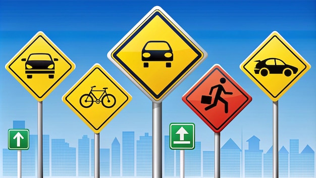 Ilustración completa de las señales de tráfico para la educación en seguridad vial