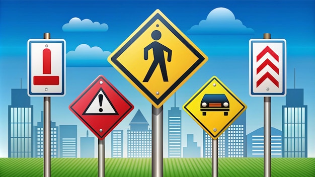 Ilustración completa de las señales de tráfico para la educación en seguridad vial