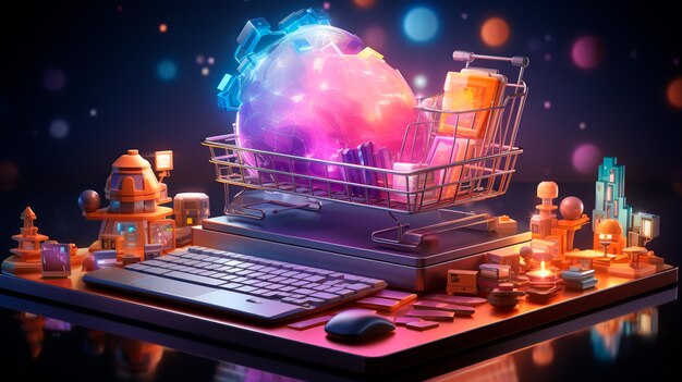 Ilustración de las compras en línea y el concepto de Internet