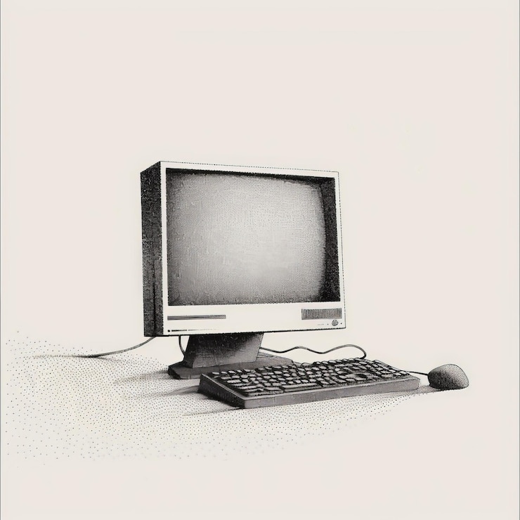 Foto ilustración de computadora mínima en blanco y negro