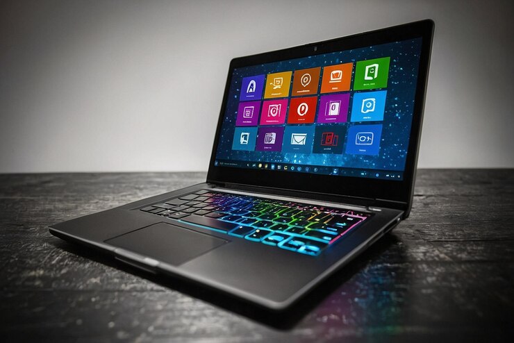 Foto ilustración de la computadora portátil de alta tecnología businessready