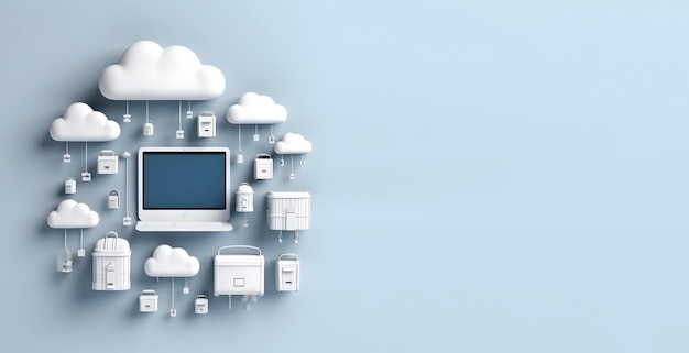 Ilustración de concepto de base de datos de almacenamiento de datos en la nube generada por IA