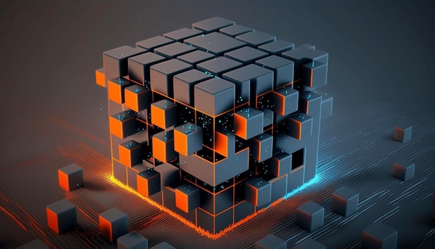 Ilustración del concepto de cadena de bloques 3d Creación de aiGenerative AI