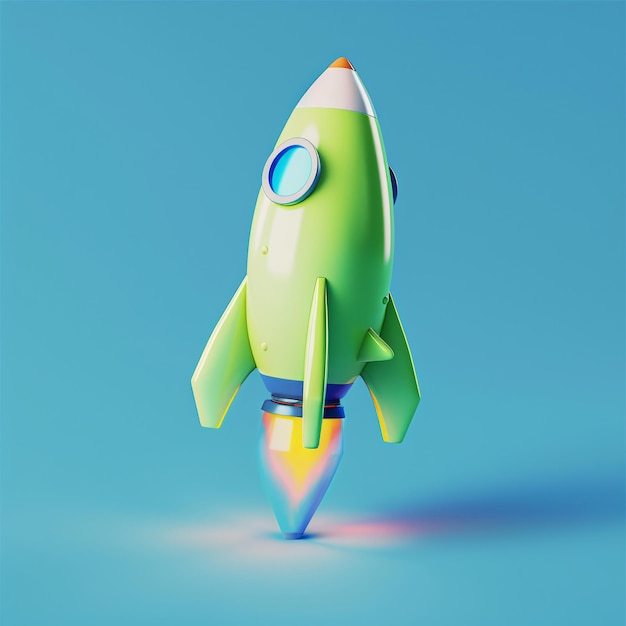 Ilustración del concepto de ciencia y tecnología del cohete acelerador 3D del Día Mundial del Espacio