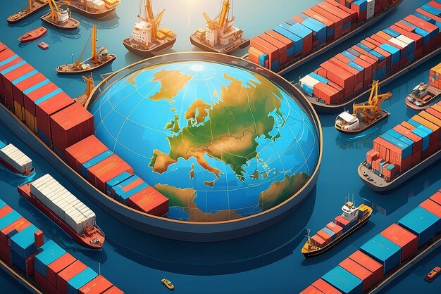 Ilustración del concepto de comercio internacional