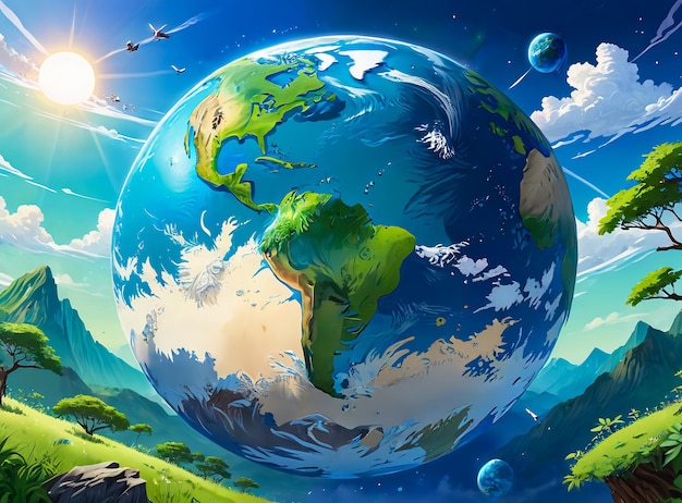 Ilustración del concepto del día de la tierra del planeta verde tierra