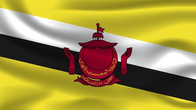 Ilustración concepto independencia símbolo icono realista ondeando bandera 3d colorido de brunei darussalam