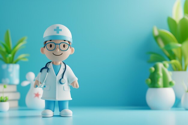 Ilustración del concepto de médico en 3D en el hospital