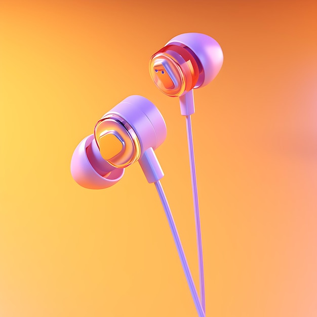Ilustración del concepto musical de auriculares con música al estilo de Ai rosa claro y naranja claro