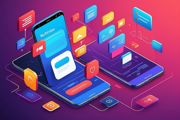 Ilustración del concepto de notificaciones push