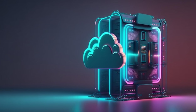 ilustración del concepto de tecnología de computación en la nube de neón IA generativa