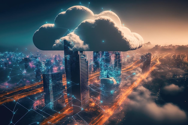 Ilustración del concepto de tecnología informática en la nube