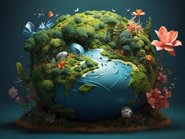 Ilustración del concepto de la Tierra Globo lleno de vida La IA generativa da vida a los bosques exuberantes b