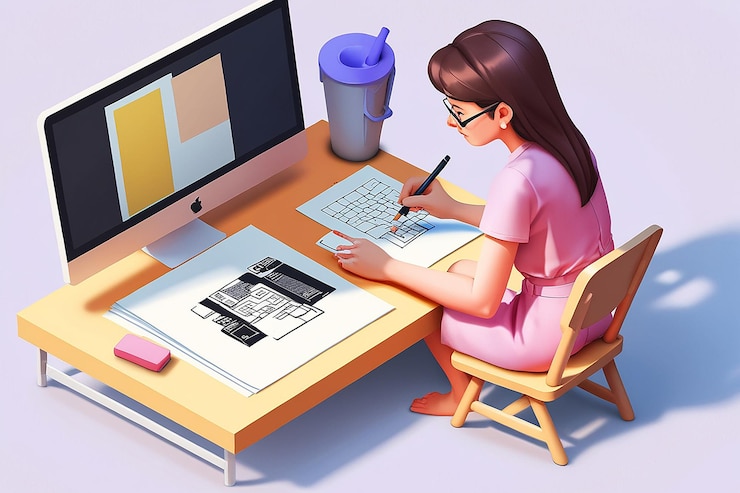 Foto ilustración conceptual del diseñador gráfico 3d