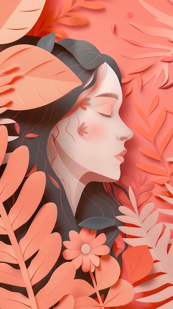 Ilustración conceptual de estilo de papel del Día Internacional de la Mujer en estilo naturalista de color rosa claro