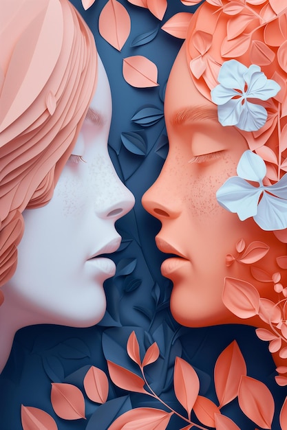 Ilustración conceptual de estilo de papel del Día Internacional de la Mujer en estilo naturalista de color rosa claro