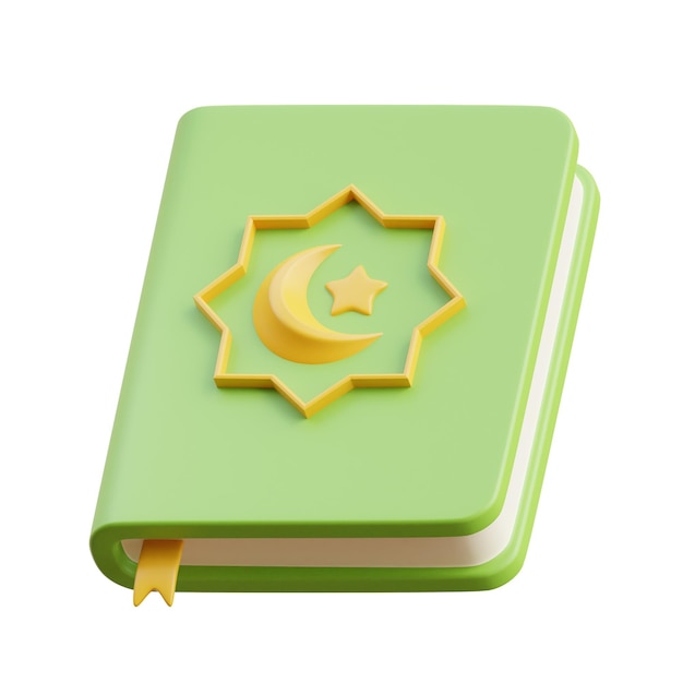 Ilustración conceptual del Libro Islámico Verde en 3D