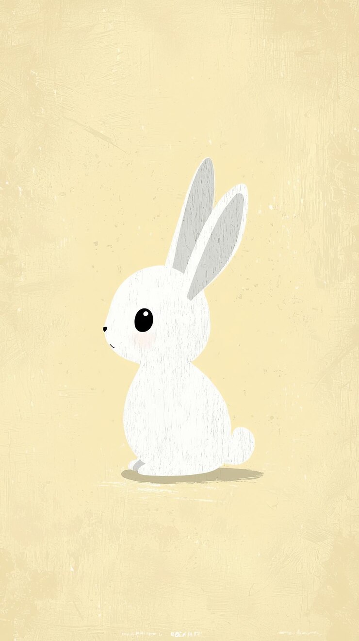 Foto ilustración de un conejo blanco con fondo amarillo