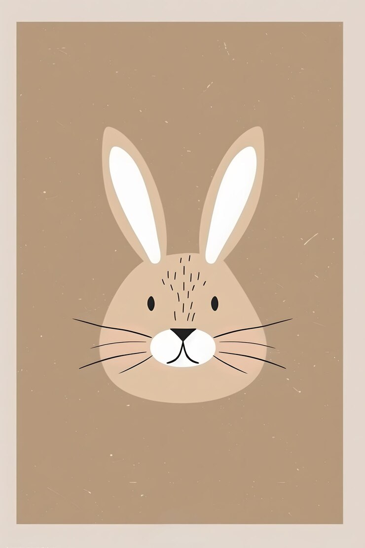 Foto ilustración de conejo con fondo beige y marco blanco