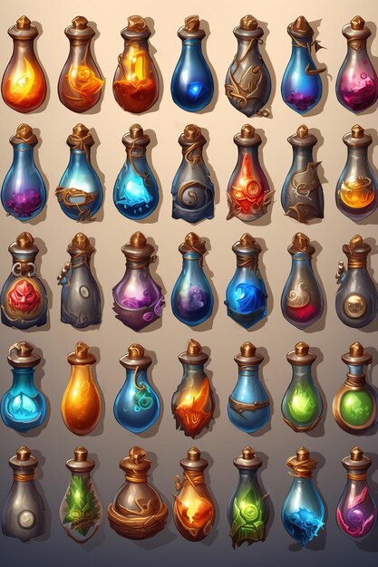 Ilustración del conjunto de botellas de poción