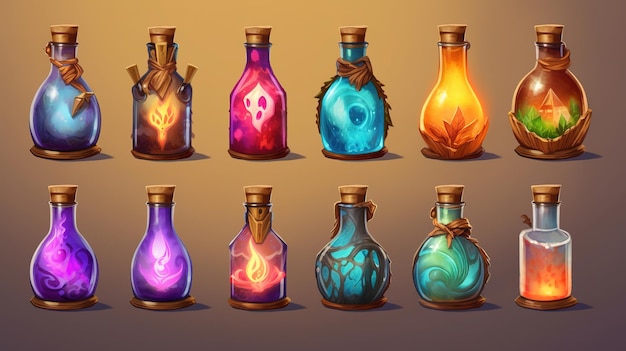 Ilustración del conjunto de botellas de poción