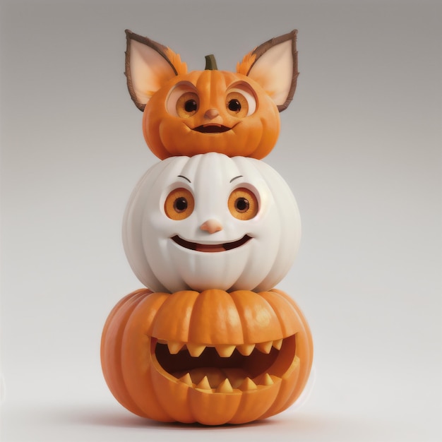 Ilustración de conjunto de calabazas 3D de Halloween con fondo de color sólido