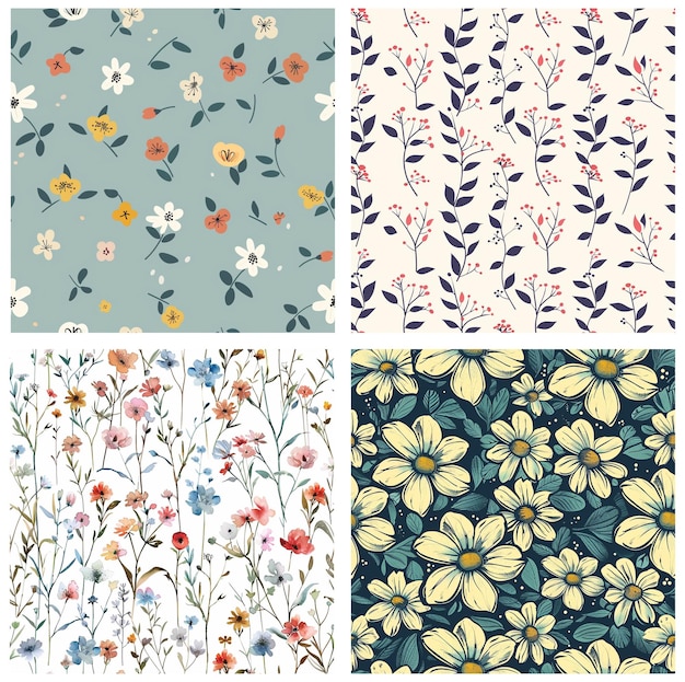 Ilustración de un conjunto de patrones florales coloridos