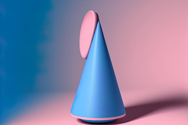 Ilustración de un cono azul en tres dimensiones en una ilustración de fondo rosa